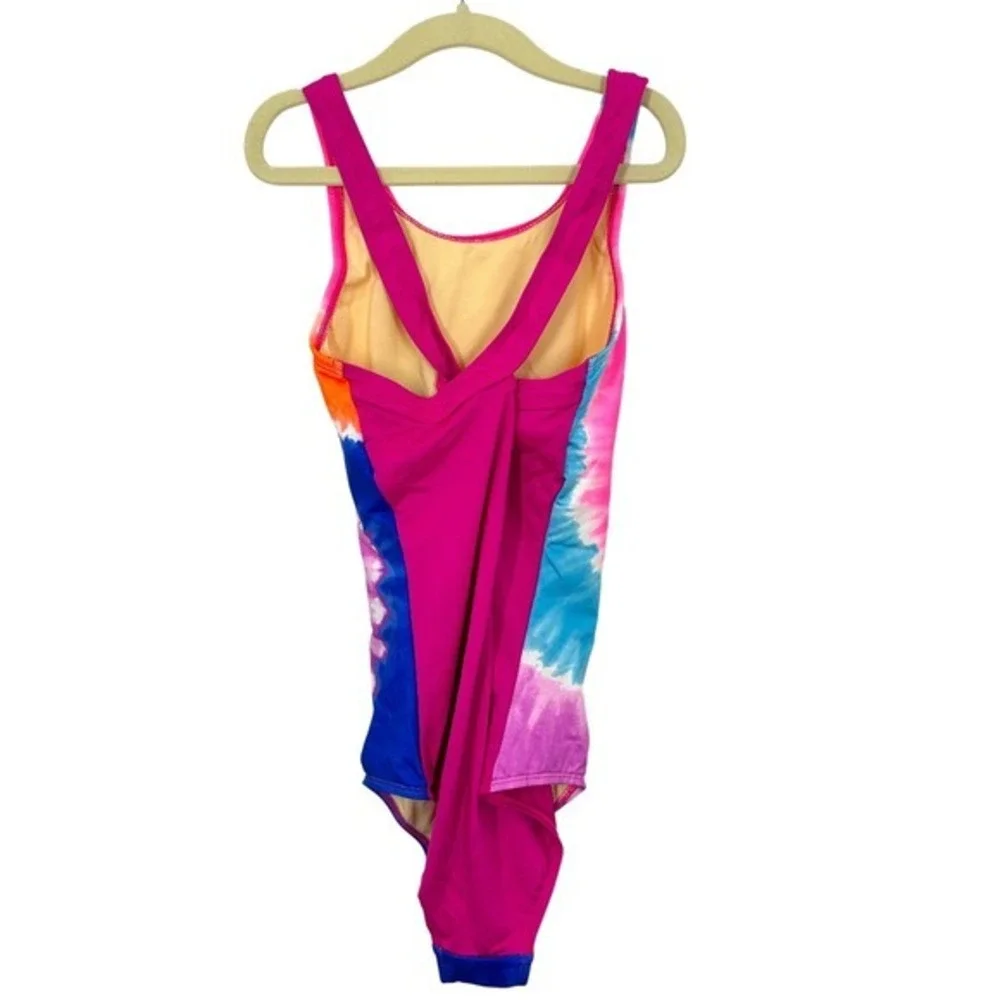 Lands' End‎ Kids Girls Tie Dye One Piece Swimsuit Size 12 Pink Blue Orange